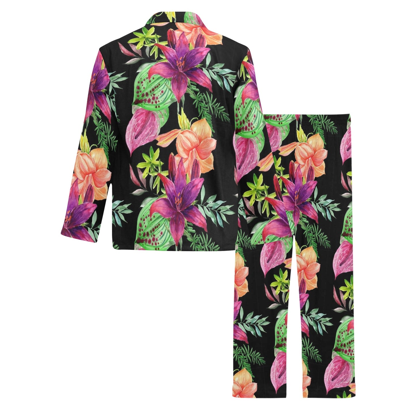 Amaryllis Pattern Print Design AL09 Men's Long Pajama Set