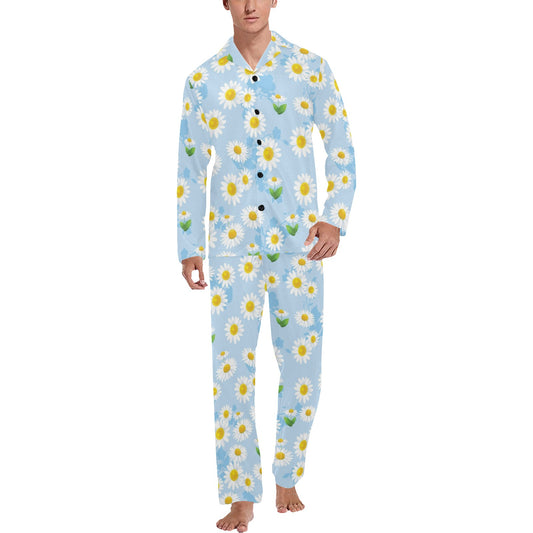 Daisy Pattern Print Design DS010 Men's Long Pajama Set