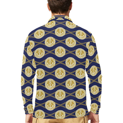 Anchor Luxury Pattern Long Sleeve Polo Shirt For Men's