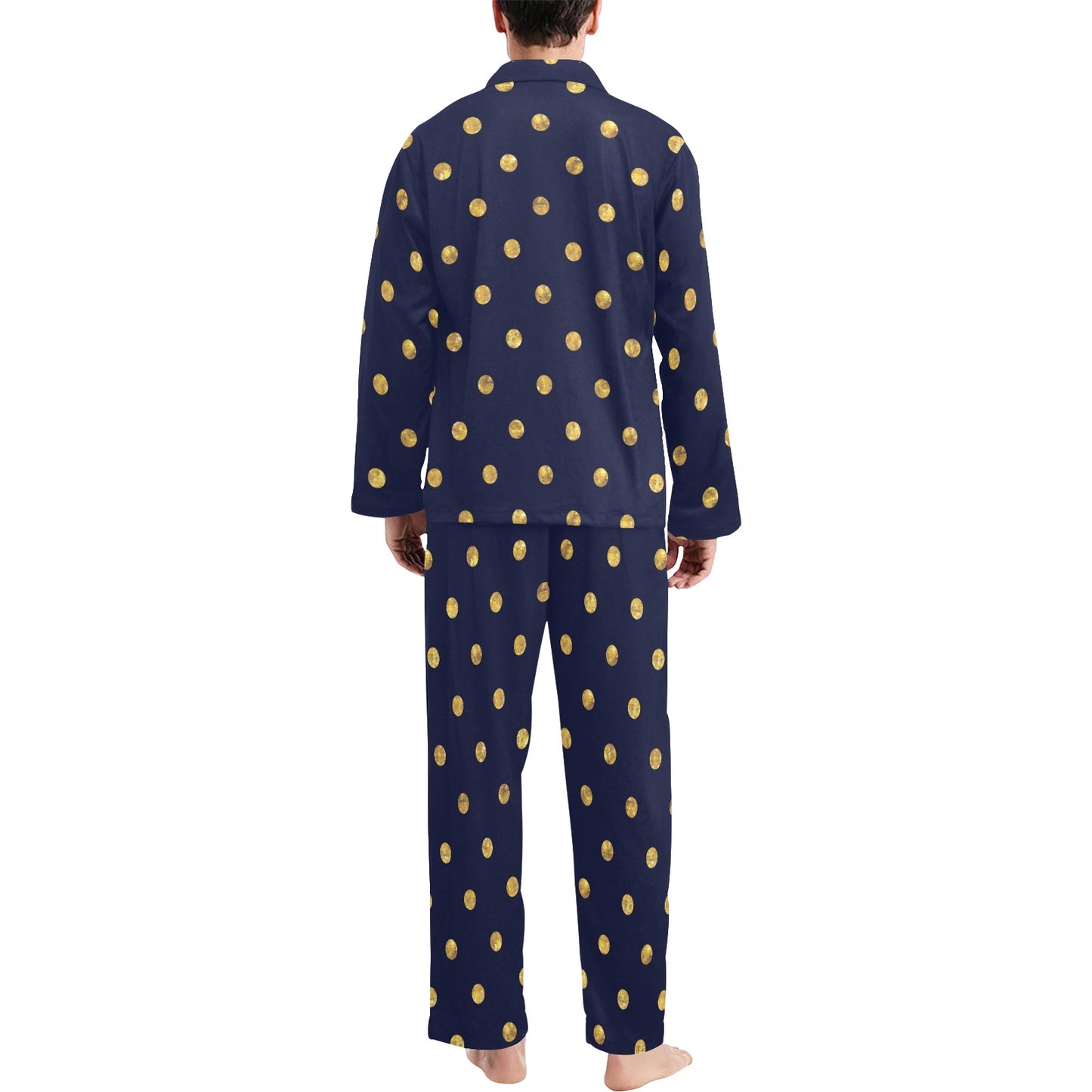 Polka Dot Gold Blue Pattern Print Design 02 Men's Long Pajama Set