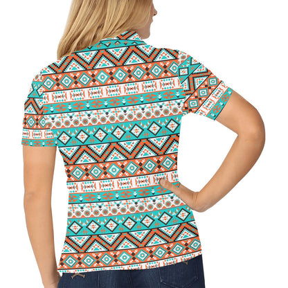 Navajo Style Print Pattern Women's Polo Shirt