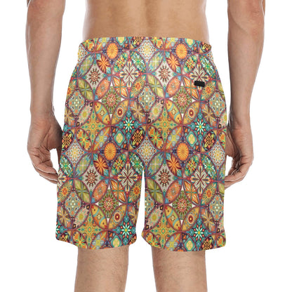 Mandala Flower Themed Design Print Men's Swim Trunks Beach Shorts