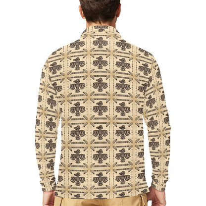 Native American Themed Design Print Long Sleeve Polo Shirt For Men's