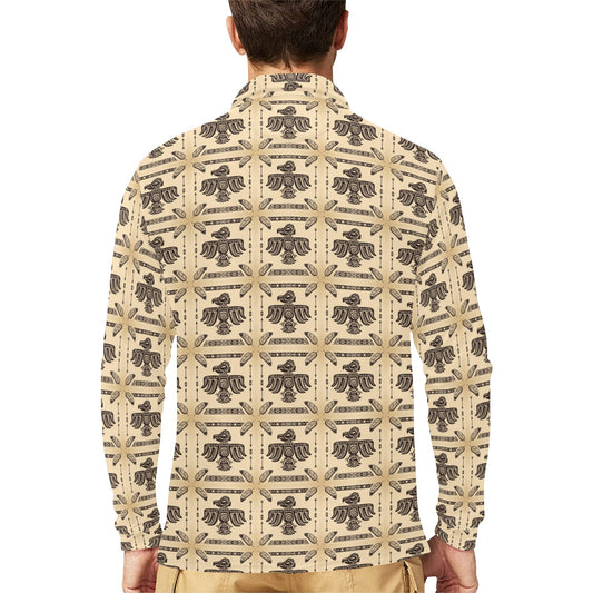 Native American Themed Design Print Long Sleeve Polo Shirt For Men's