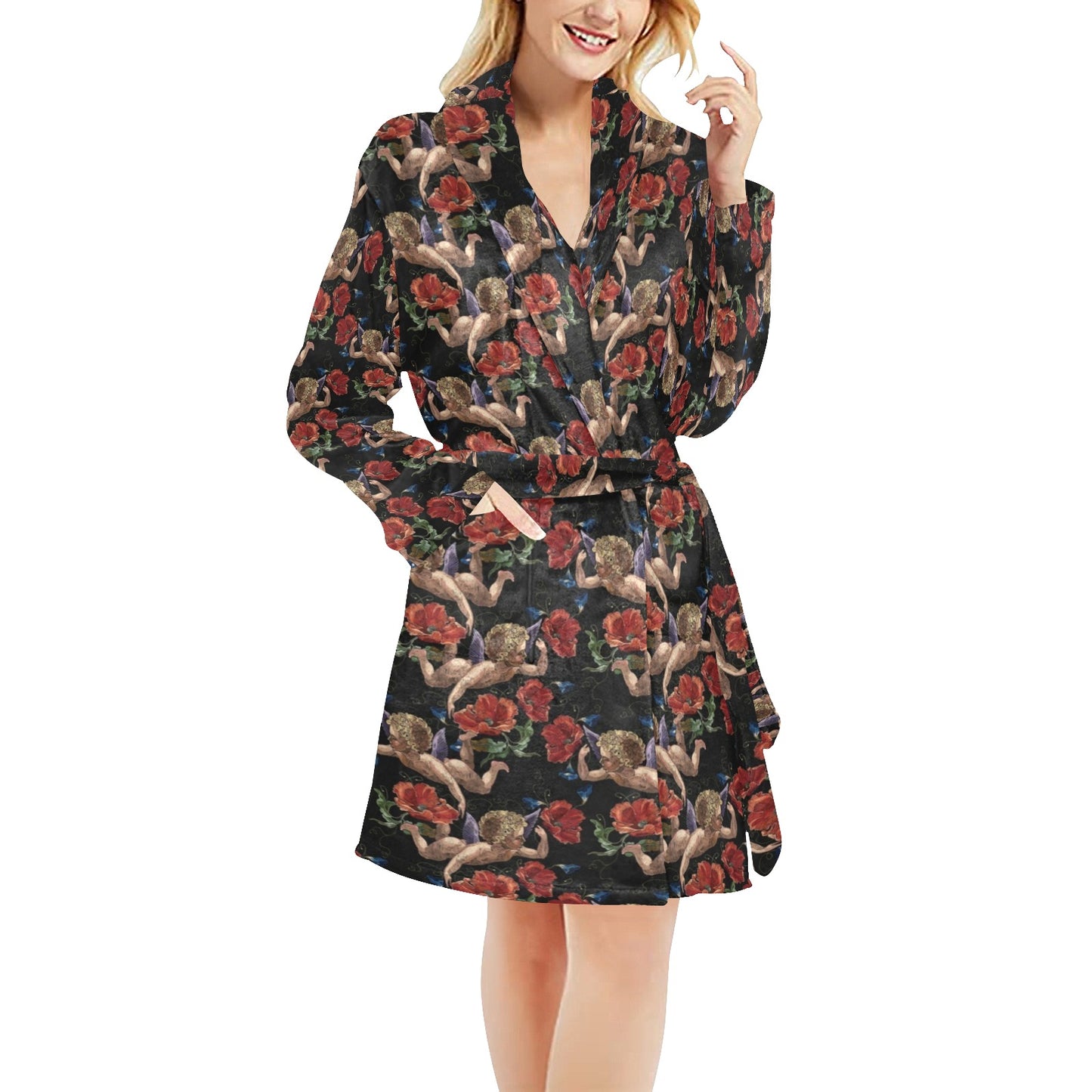 Cupid Pattern Print Design 05 Women's Fleece Robe