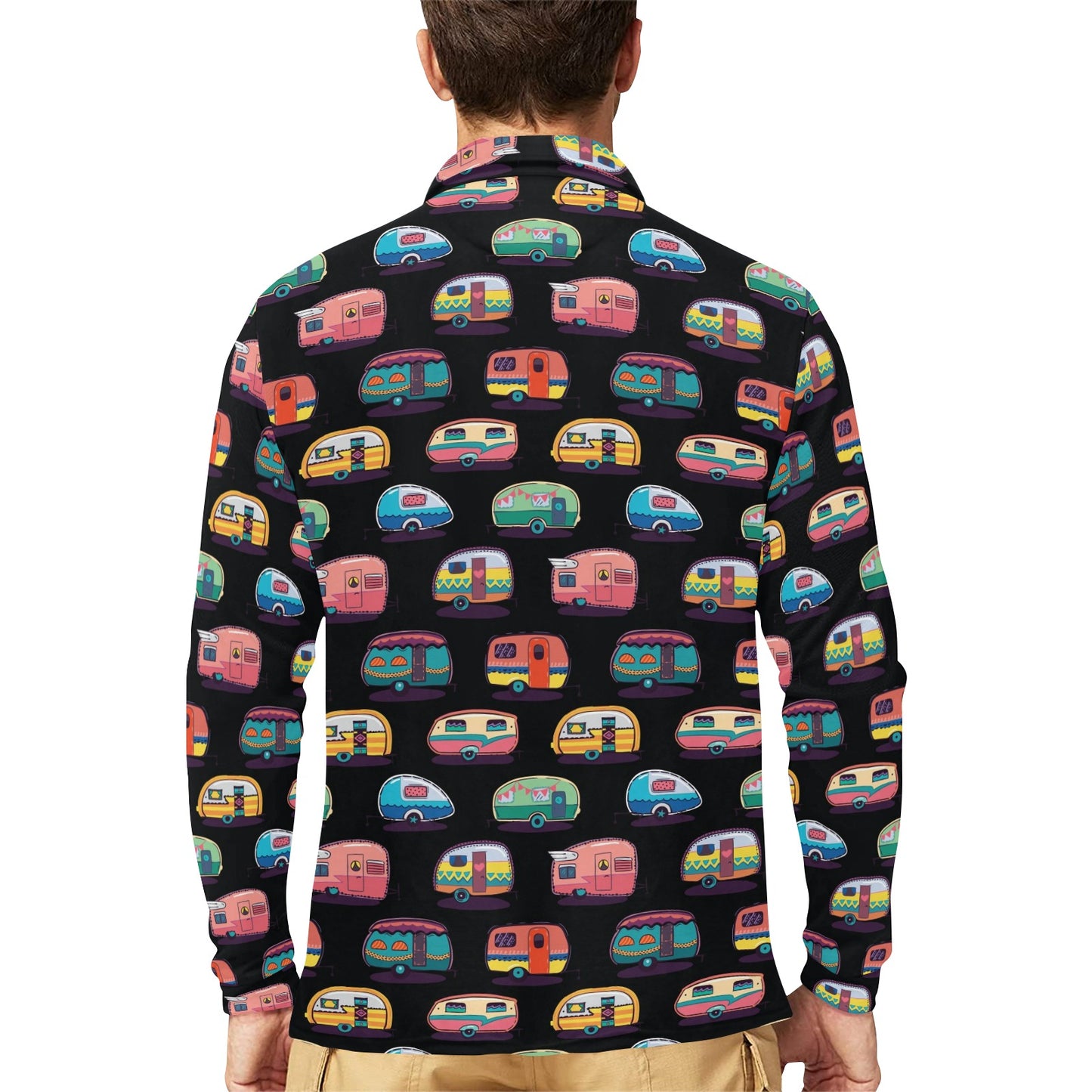 Camper Camping Pattern Long Sleeve Polo Shirt For Men's