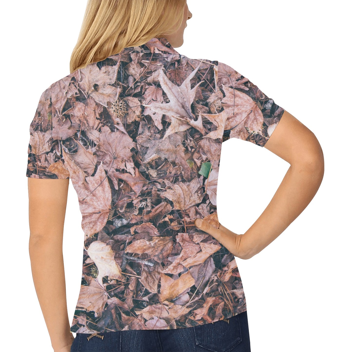 Camouflage Realistic Tree Leaf Print Women's Polo Shirt