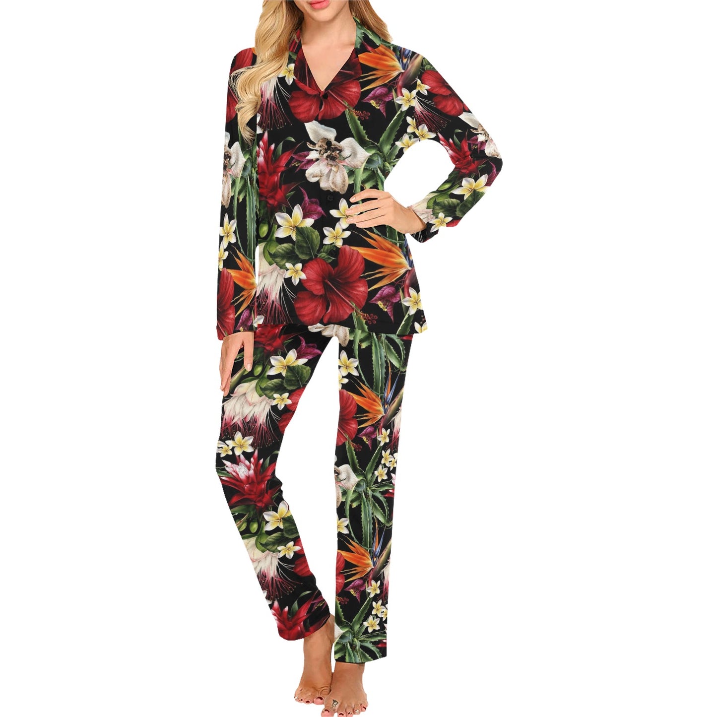 Summer Floral Pattern Print Design SF03 Women's Long Pajama Set