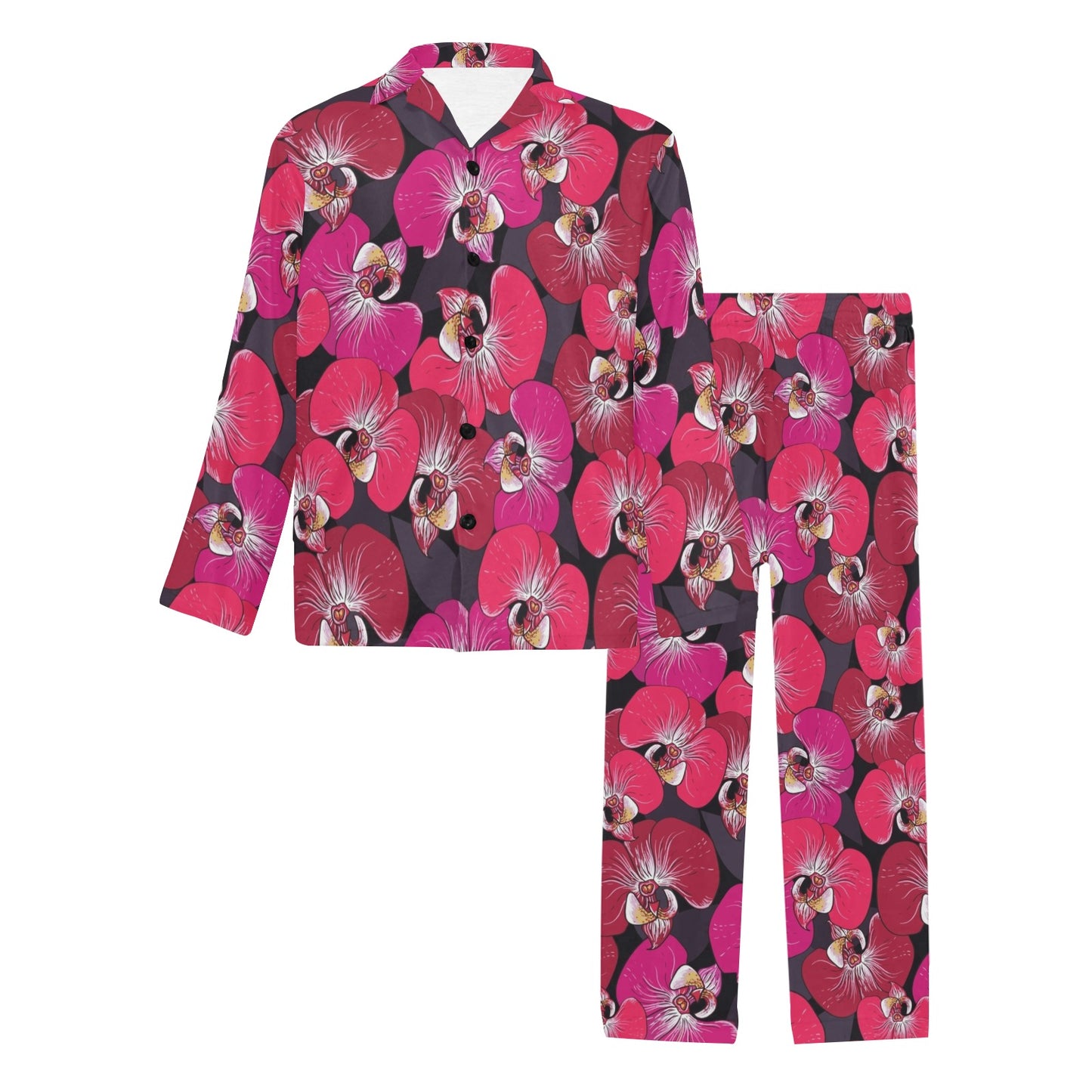 Orchid Red Pattern Print Design OR05 Men's Long Pajama Set