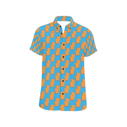 Waffle Print Design LKS304 Men Short Sleeve Button Up Shirt