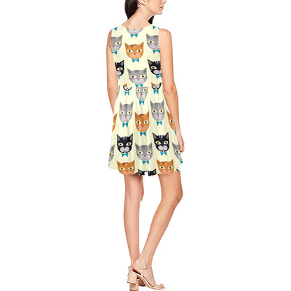 Cat Pattern Print Design 05 Sleeveless Dress