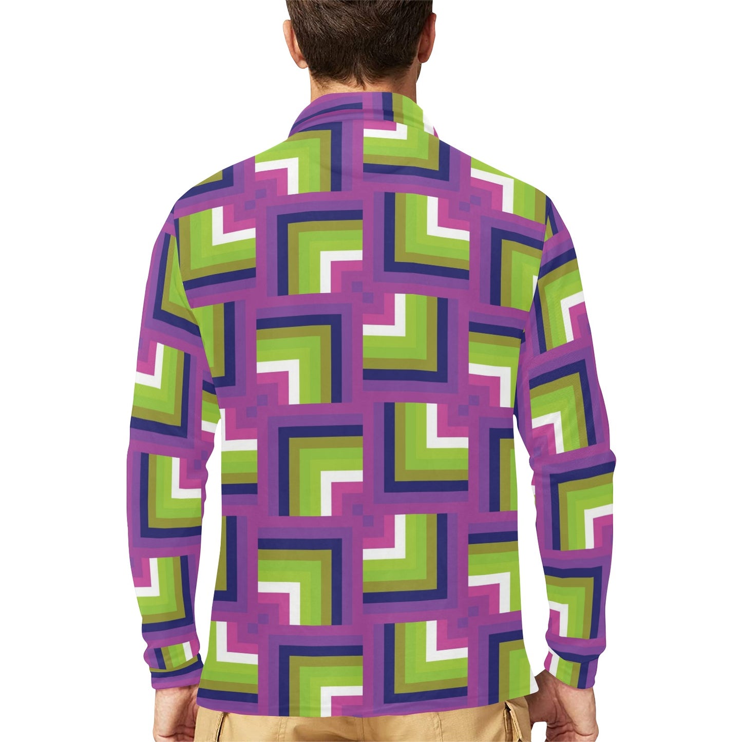 Optical illusion Pattern Print Design A05 Long Sleeve Polo Shirt For Men's