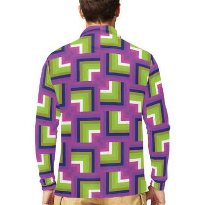 Optical illusion Pattern Print Design A05 Long Sleeve Polo Shirt For Men's