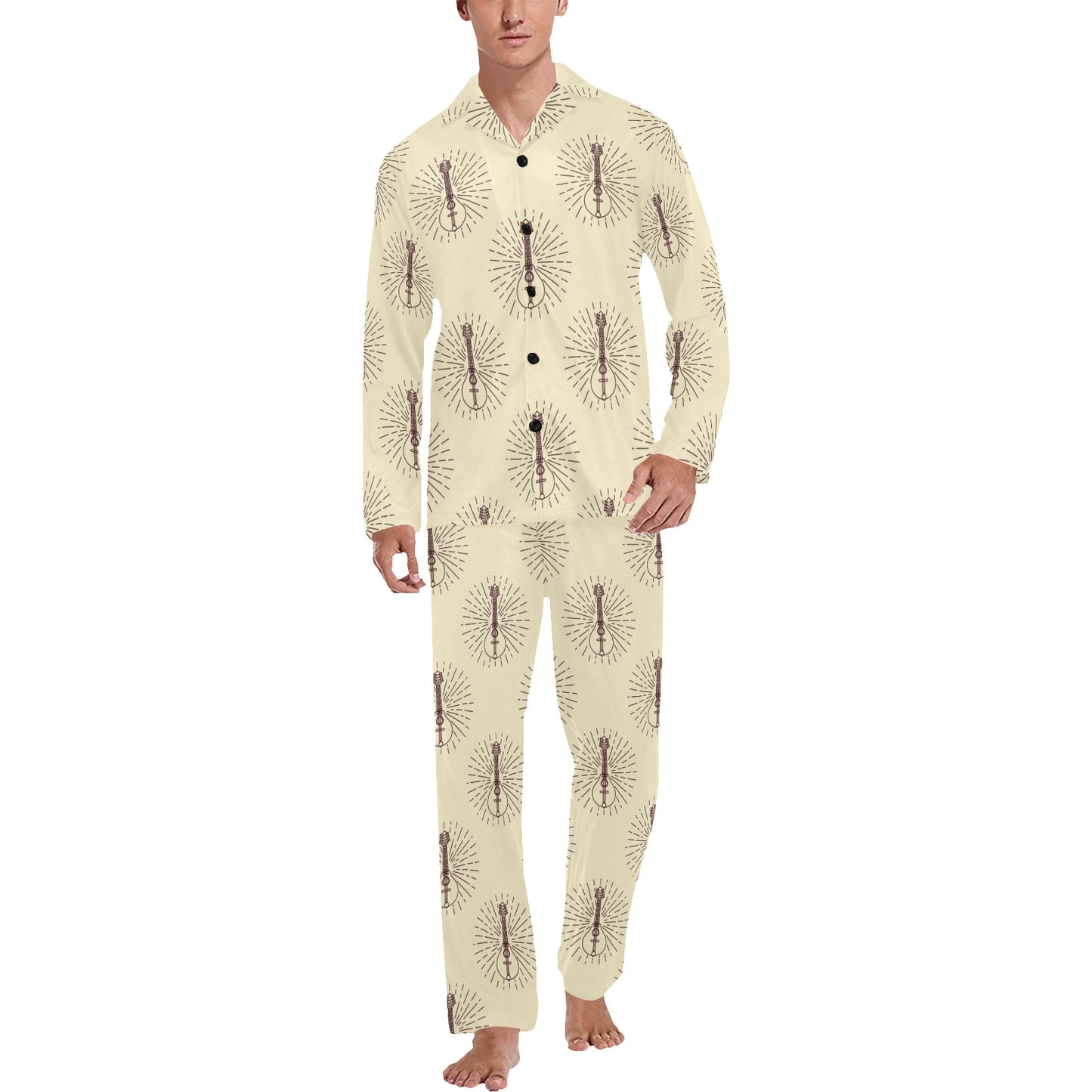 Mandolin Pattern Print Design 02 Men's Long Pajama Set