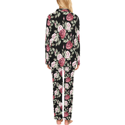 Rose Red Pink Pattern Print Design RO03 Women's Long Pajama Set