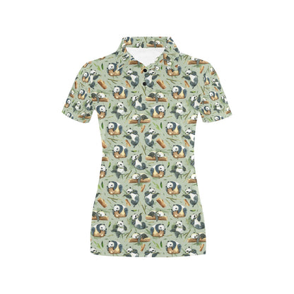 Panda Bear Design Bamboo Print Women's Polo Shirt