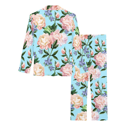 Peony Pattern Print Design PE02 Women's Long Pajama Set