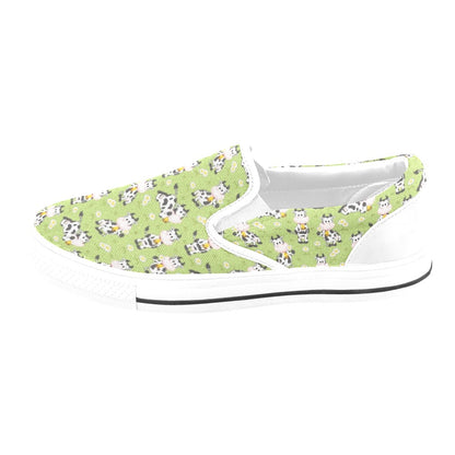 Cattle Print Design LKS401 White Slip Ons Canvas Women's Shoes