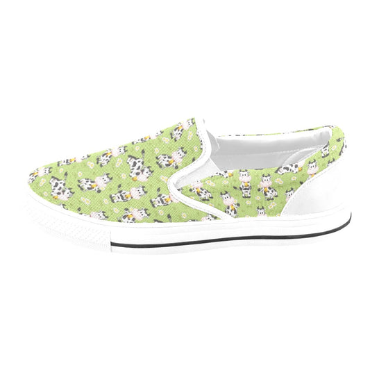 Cattle Print Design LKS401 White Slip Ons Canvas Women's Shoes