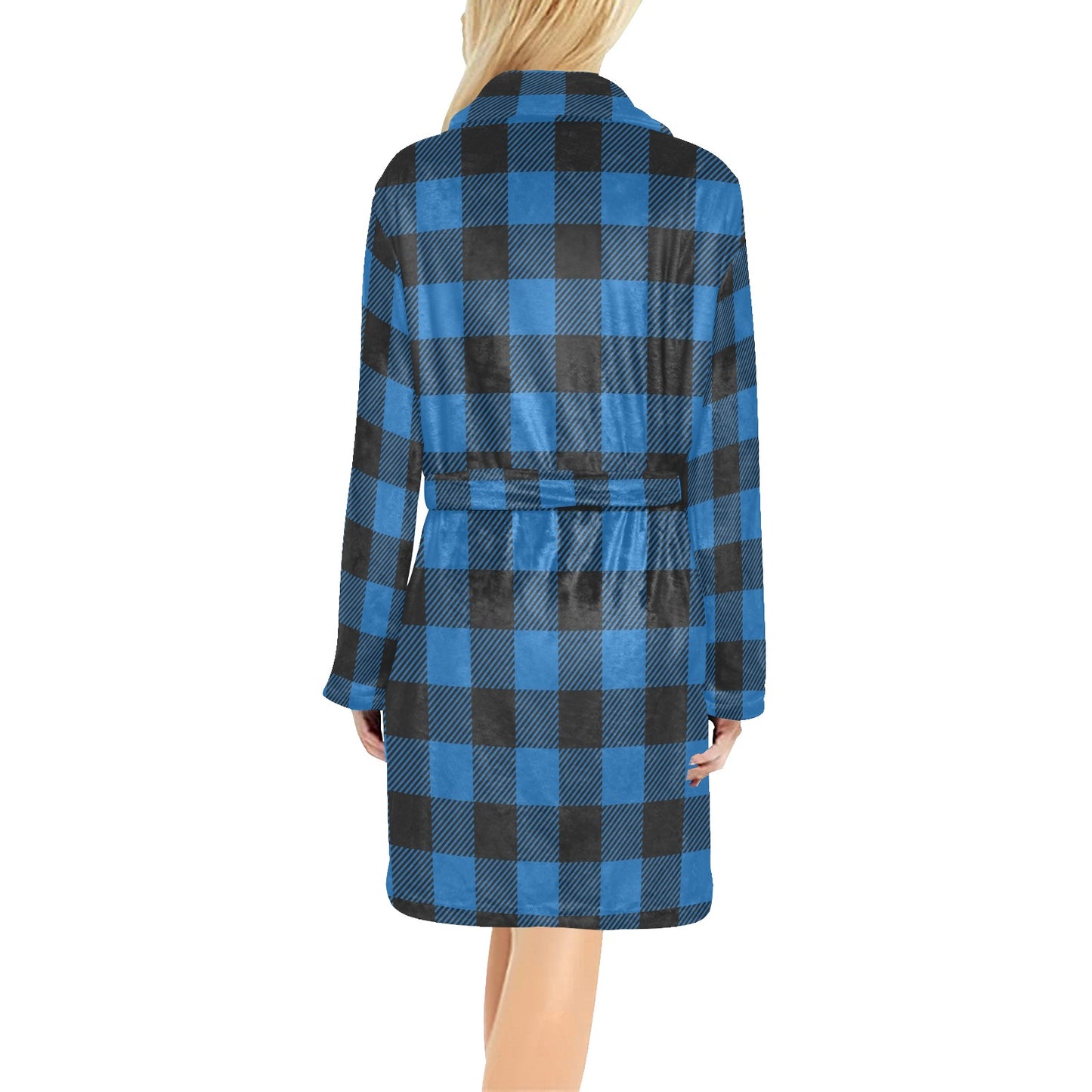 Buffalo check Blue Pattern Print Design 03 Women's Fleece Robe