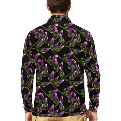 Magnolia Pattern Print Design MAG010 Long Sleeve Polo Shirt For Men's