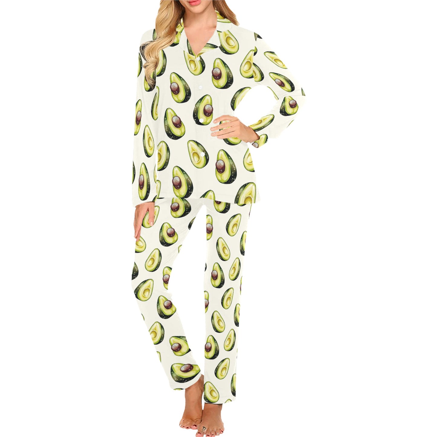 Avocado Pattern Print Design 01 Women's Long Pajama Set