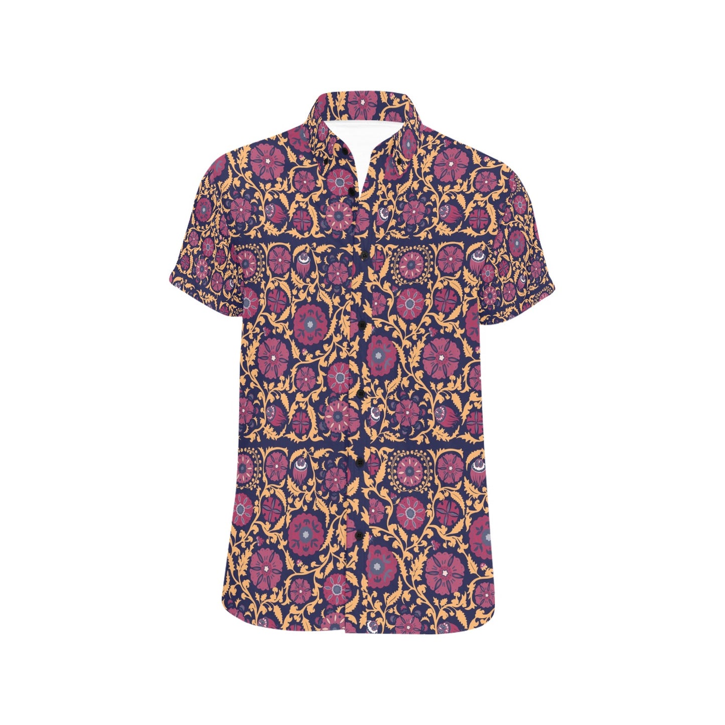 Suzani Print Design LKS303 Men Short Sleeve Button Up Shirt