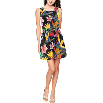 Tropical Flower Pattern Print Design TF015 Sleeveless Dress