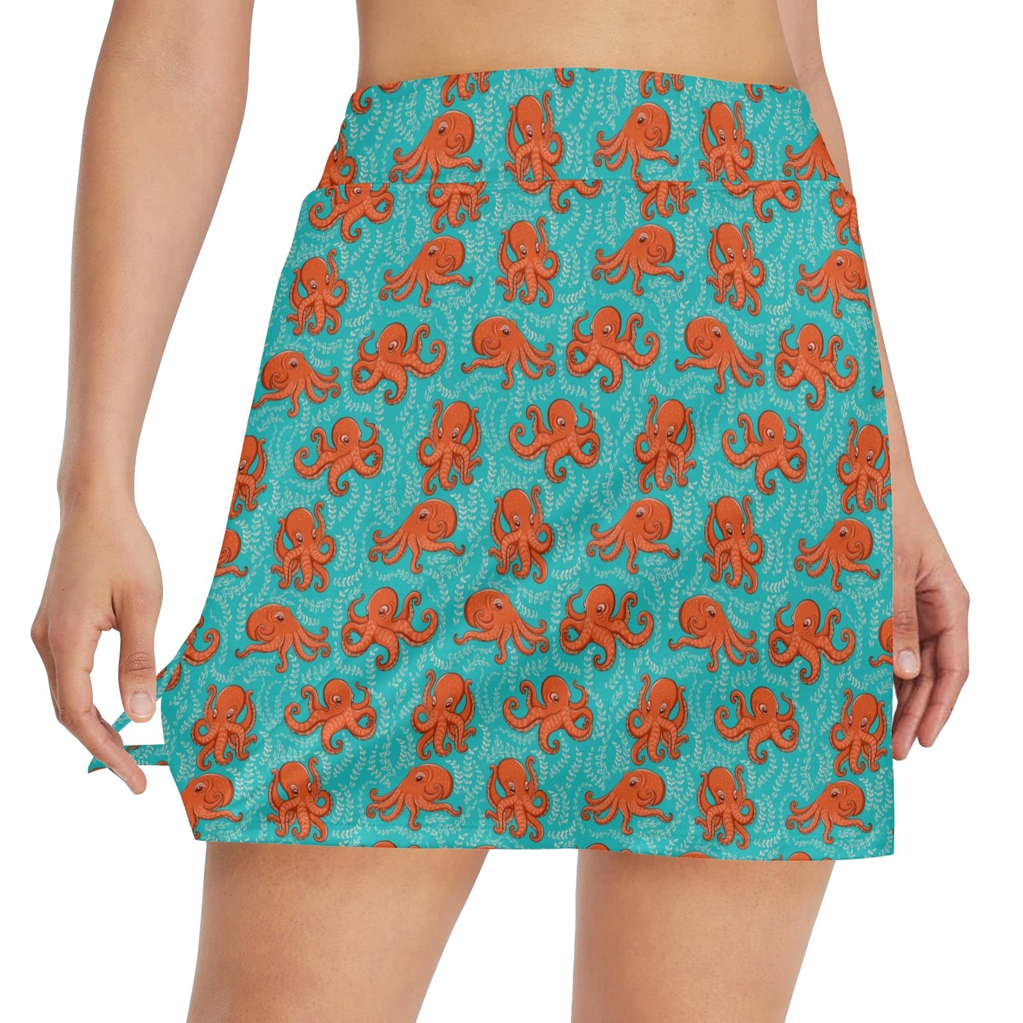 Octopus Cartoon Design Print Themed 17" Golf & Pickleball Skort with Pockets