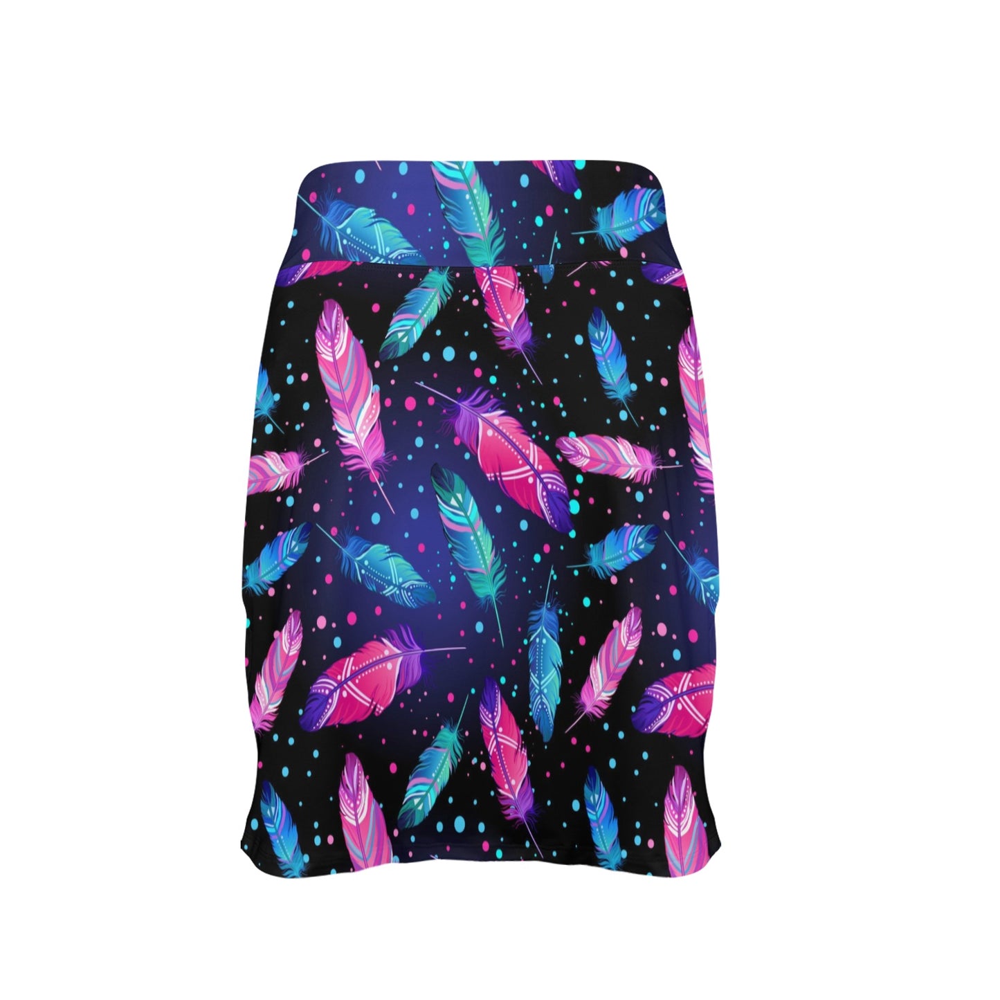 Feather Colorful Boho Design Print 17" Golf & Pickleball Skort with Pockets