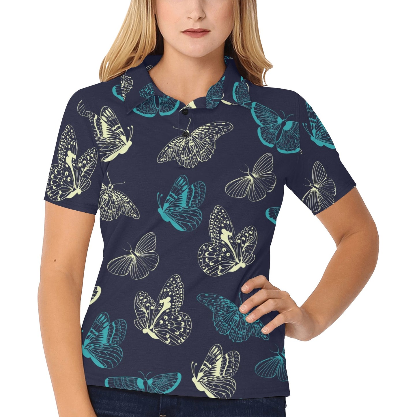Monarch Butterfly Pattern Print Design 01 Women's Polo Shirt