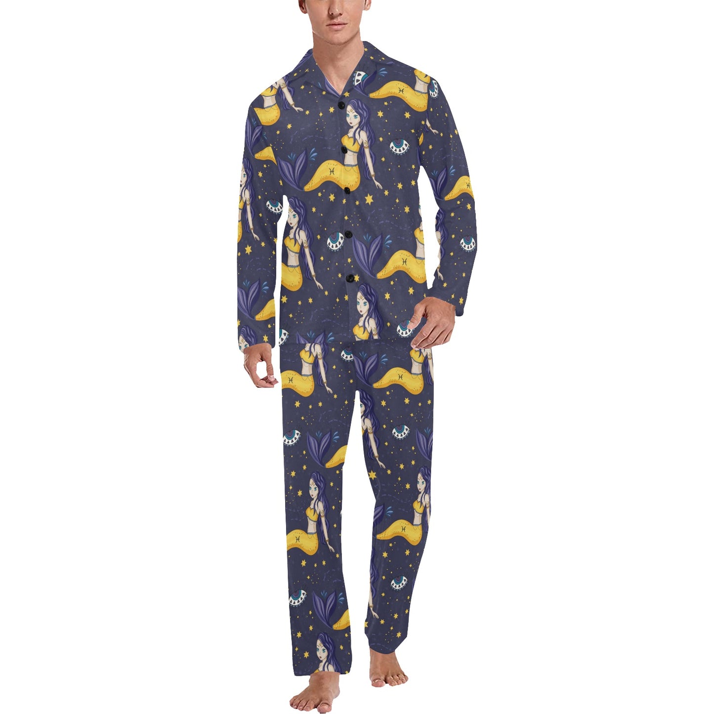 Pisces Pattern Print Design A04 Men's Long Pajama Set