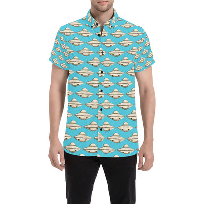 UFO Print Design LKS301 Men Short Sleeve Button Up Shirt