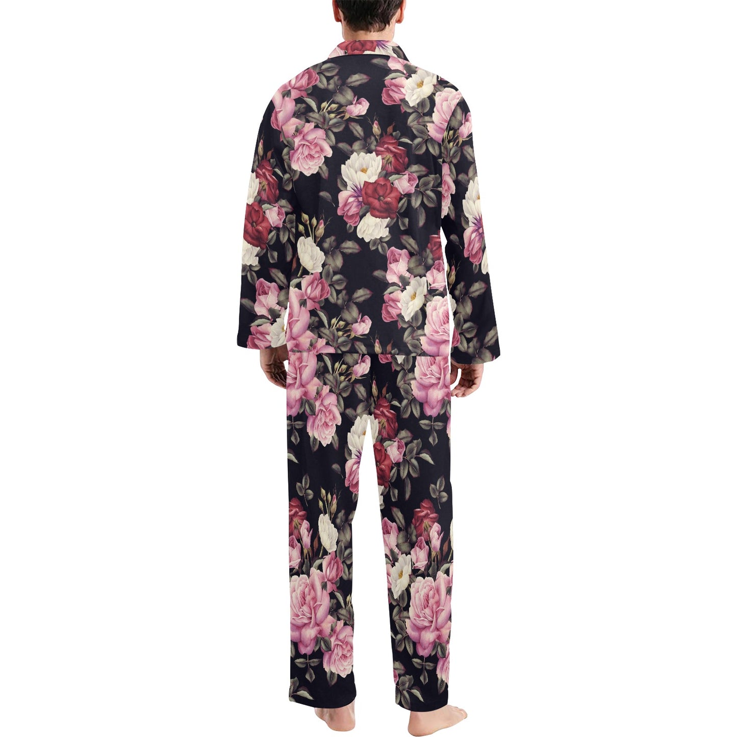 Rose Pattern Men's Long Pajama Set