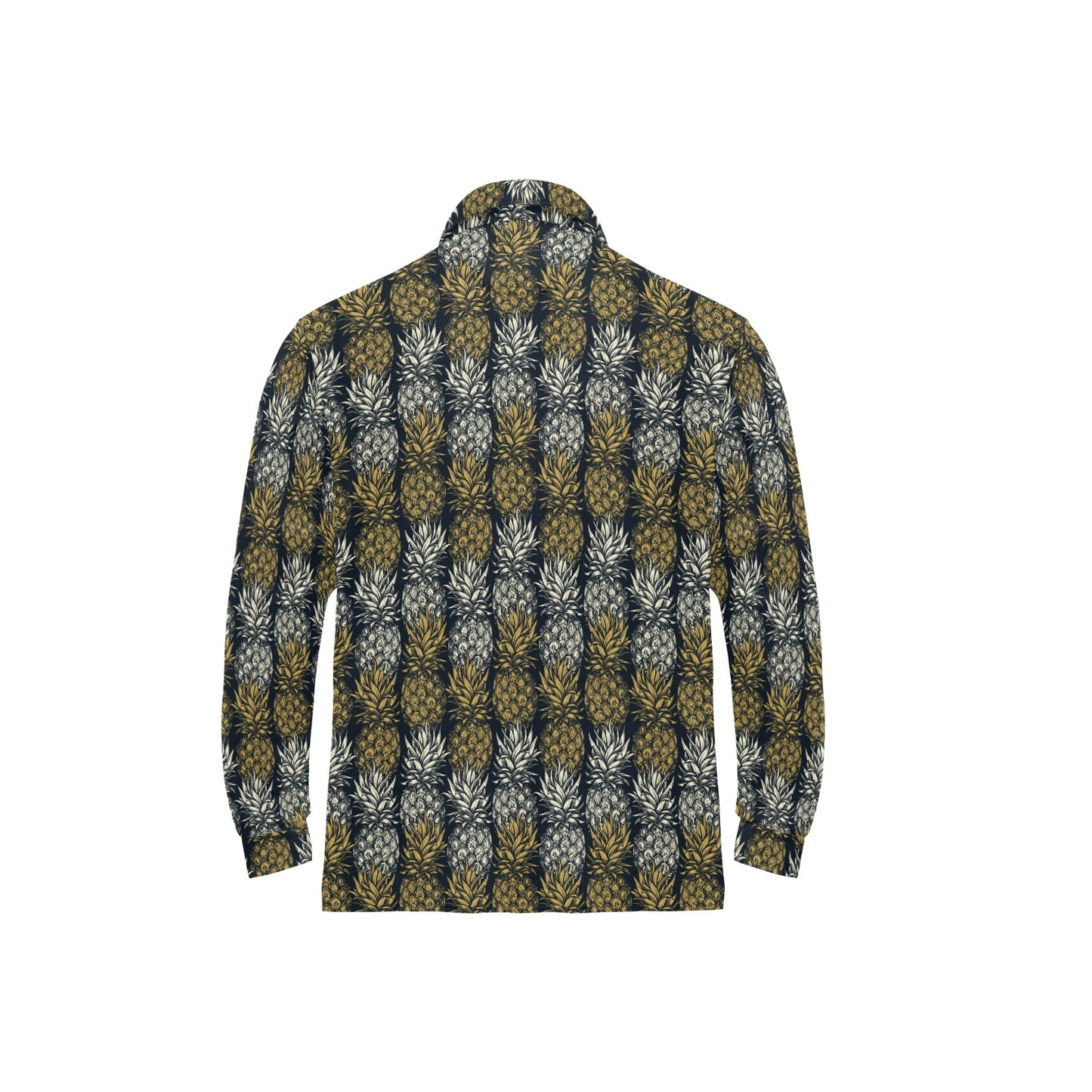 Pineapple Print Design Pattern Long Sleeve Polo Shirt For Men's