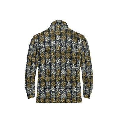 Pineapple Print Design Pattern Long Sleeve Polo Shirt For Men's