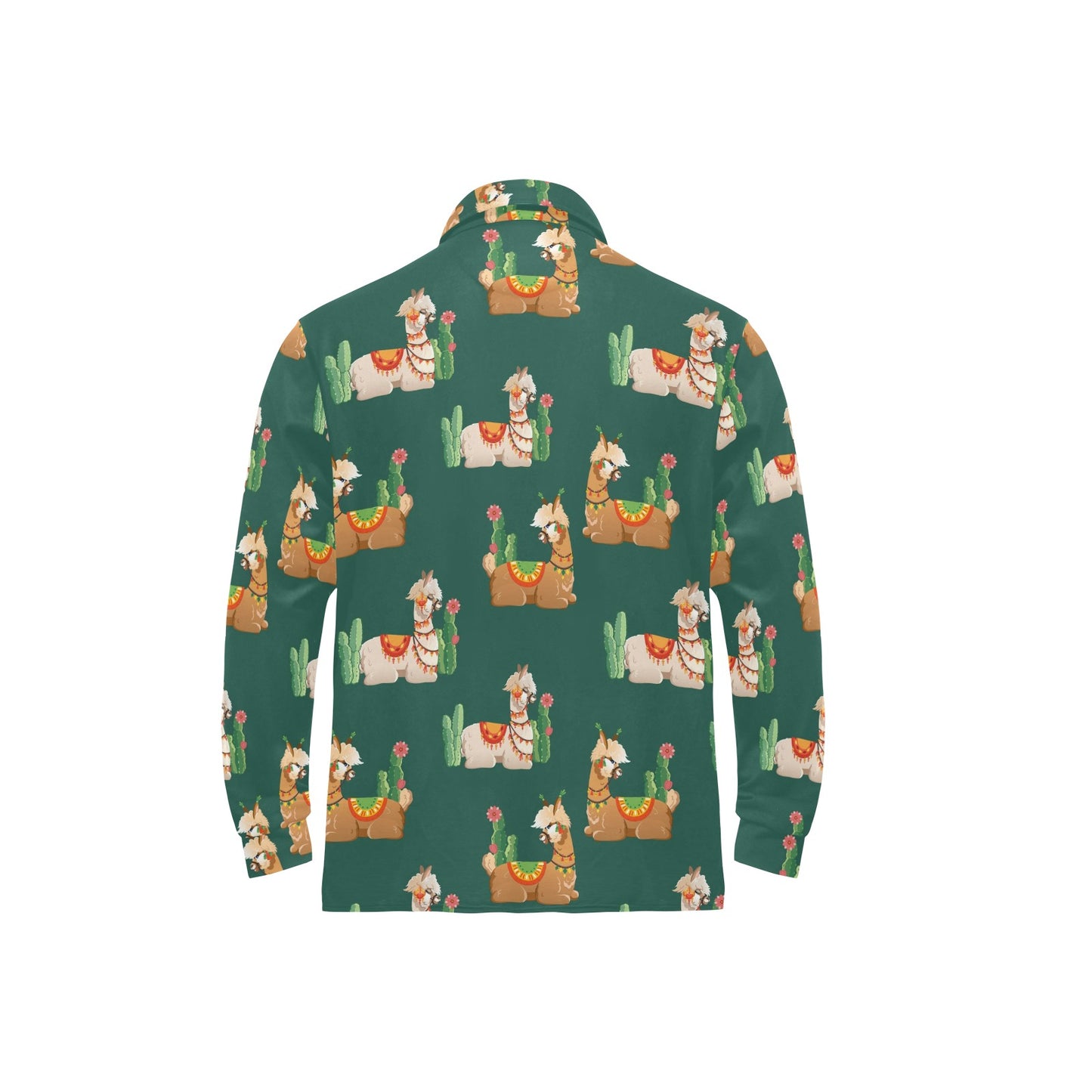 Llama Cactus Pattern Print Design 07 Long Sleeve Polo Shirt For Men's
