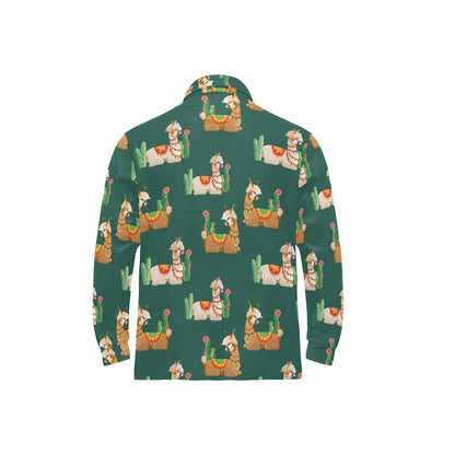 Llama Cactus Pattern Print Design 07 Long Sleeve Polo Shirt For Men's