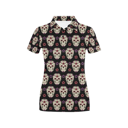 Sugar Skull Print Design LKS304 Women's Polo Shirt