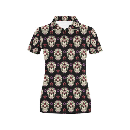 Sugar Skull Print Design LKS304 Women's Polo Shirt