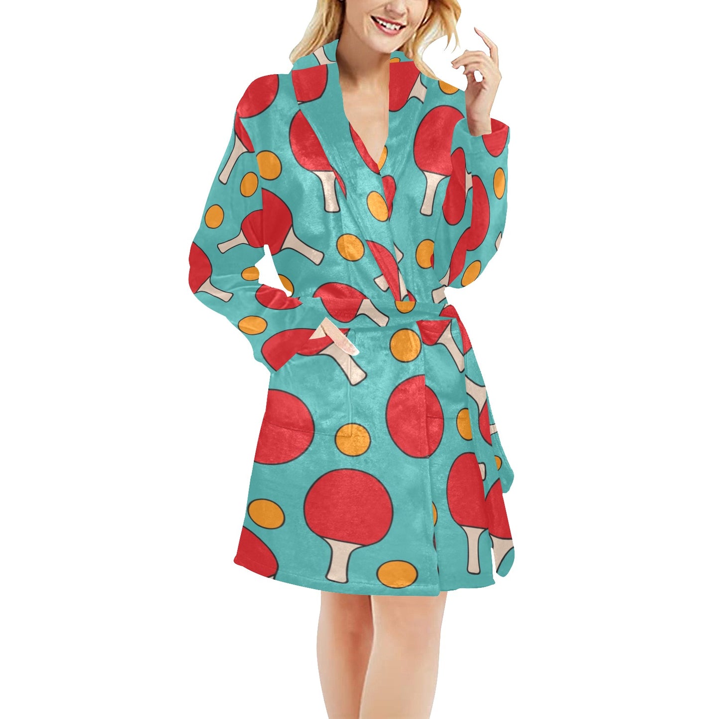 Ping Pong Pattern Print Design A01 Women's Fleece Robe