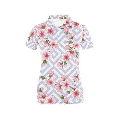 Cherry Blossom Pattern Print Design CB07 Women's Polo Shirt