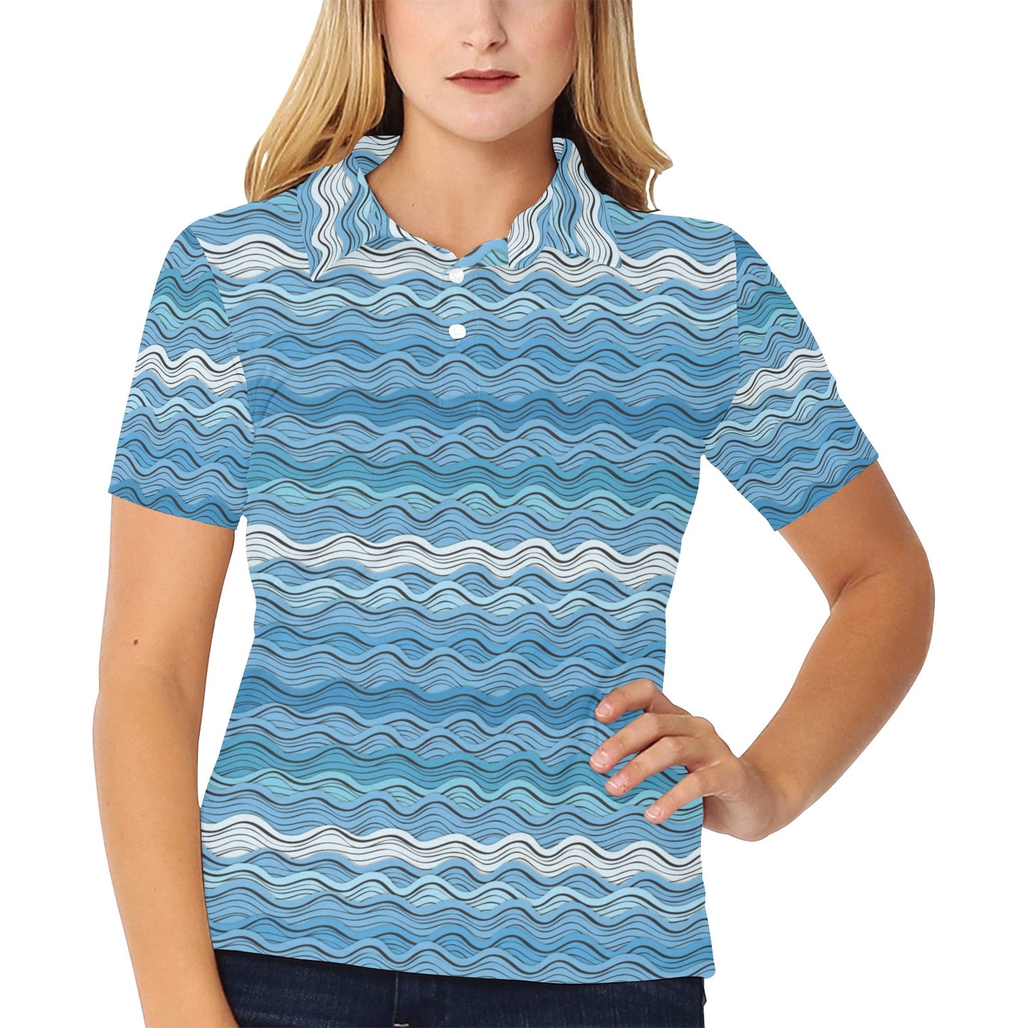 Wave Print Design LKS301 Women's Polo Shirt