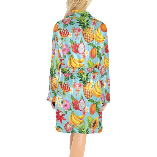 Tropical Fruits Pattern Print Design TF01 Women's Fleece Robe