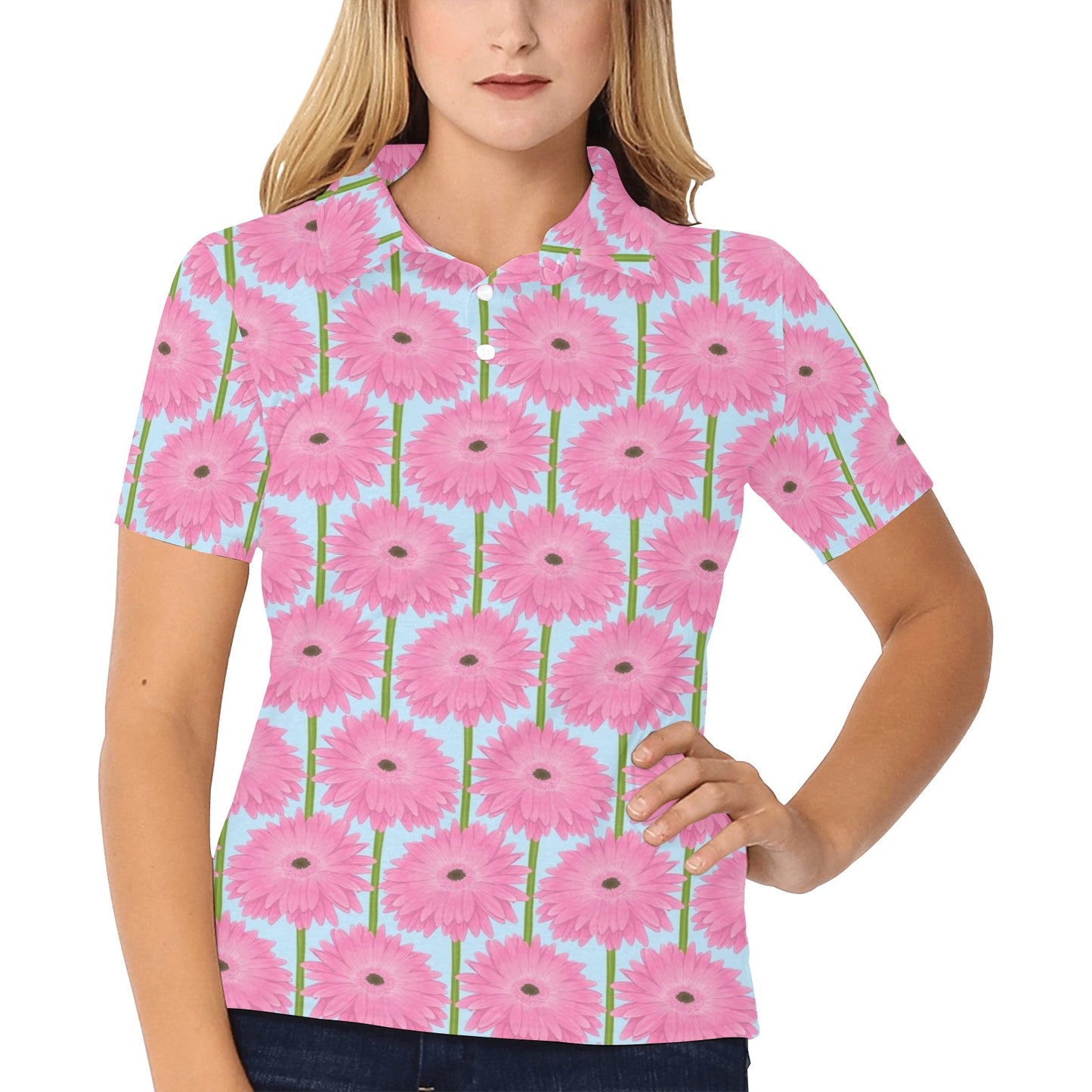 Gerberas Pattern Print Design GB01 Women's Polo Shirt