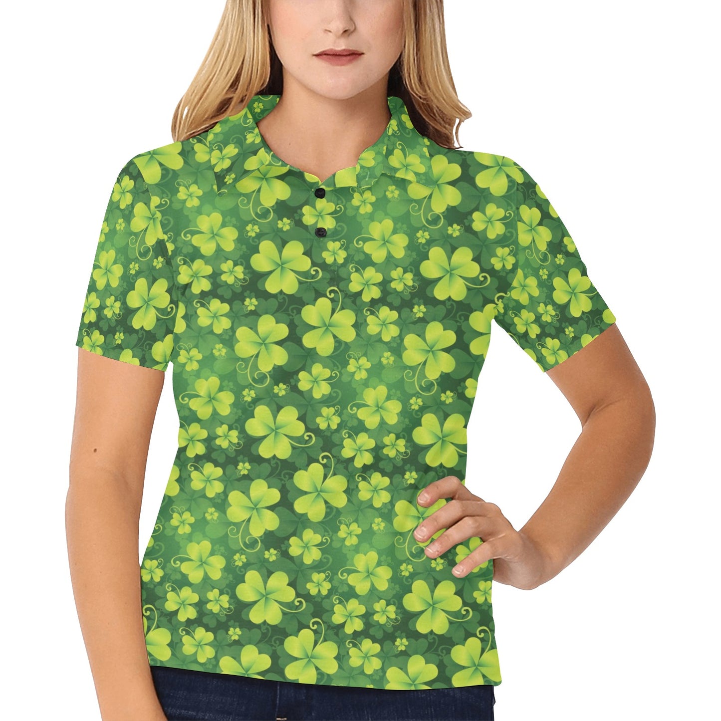 Shamrock Clover Print Women's Polo Shirt