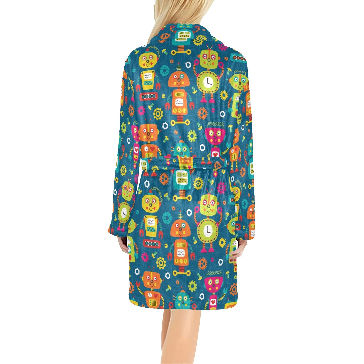 Robot Pattern Print Design A04 Women's Fleece Robe