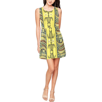 Polynesian Turtle Hawaiian Design Print Sleeveless Dress