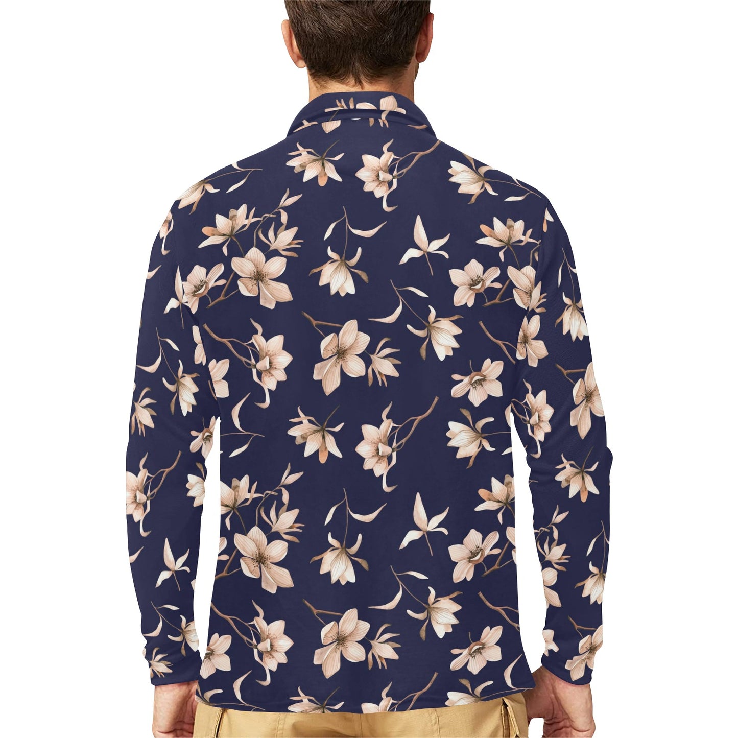 Beautiful Floral Pattern Long Sleeve Polo Shirt For Men's