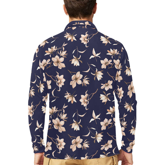 Beautiful Floral Pattern Long Sleeve Polo Shirt For Men's